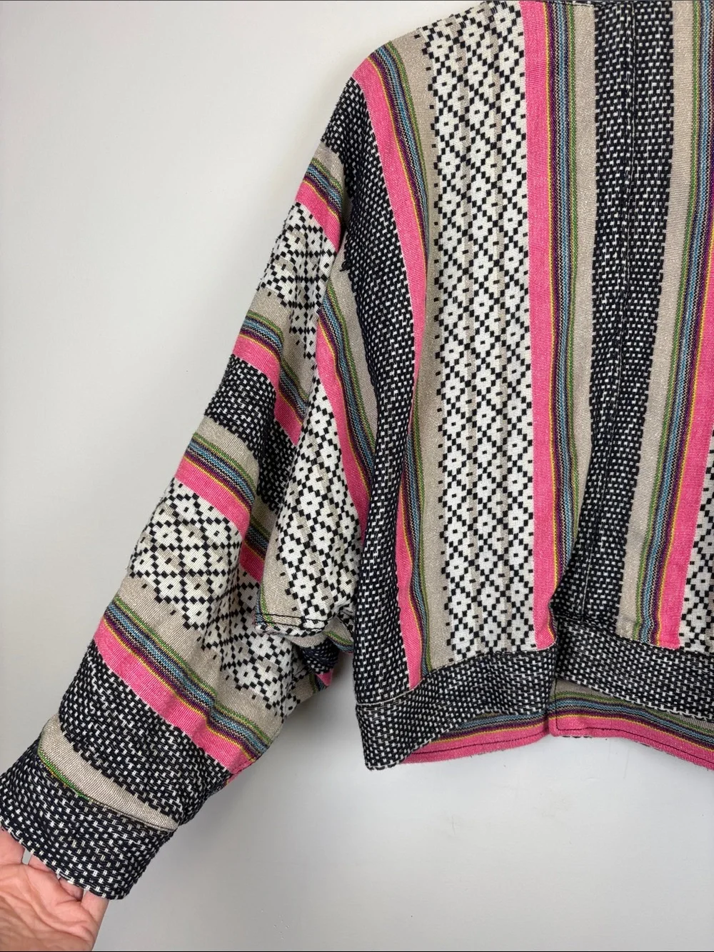 Free People Boho Southwestern Cropped Jacket Cardigan XS Oversized Dolman Sleeve